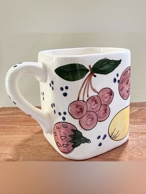 Vintage HH Handpainted Pottery Square Fruits and Vegetable Design Mug Cup